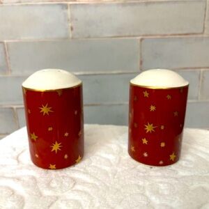 NEW Vintage Sakura Galaxy Red Salt & Pepper Shakers Set 14K GOLD Stars ⭐️